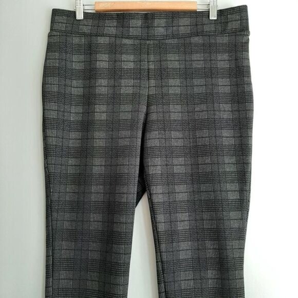 LILY MORGAN Slim Leg Pull-on Stretch Grey Plaid Pants Sz XL - Picture 3 of 10